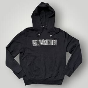 BALMAIN SILVER EMBOSSED HOODIE - BLACK SZ M